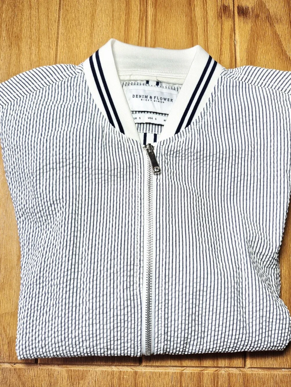 Denim & Flower Bomber Jacket - Mens Size Small